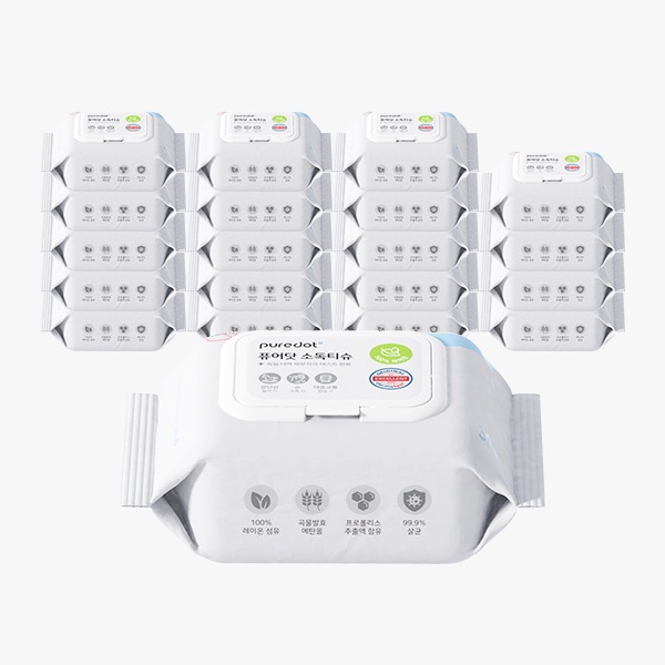 <b>퓨어닷</b> NEW 피부에도 안전한 소독티슈 20팩세트(팩당 30매)