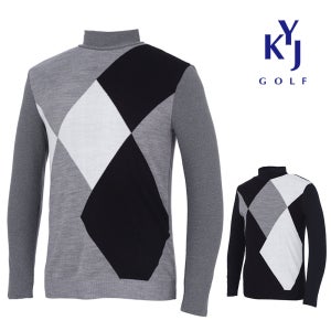 김영주골프 겨울 아가일 니트 스판 기모 하이넥 남성 골프 니트 DOWMTS57