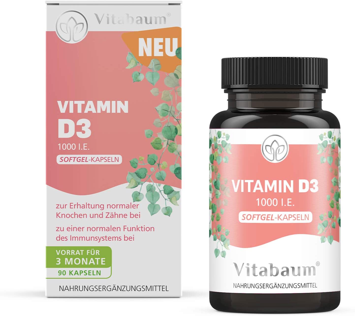 독일영양제 <b>비타바움 비타민 D3</b> 1000 I.E. 소프트젤 캡슐 - 90정 비건  1개