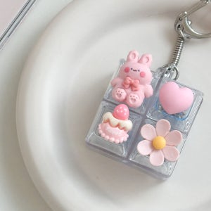 4구 핑크토끼 클릭커 키캡 키보드 키링 LED 키홀더, 루아흐앤미