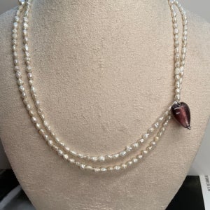 💜퍼플 하트 담수진주 투라인 목걸이 선물, 제이미가