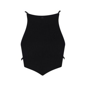 Courrèges 쿠레주 로고 패치 리브 니트 크롭 탑