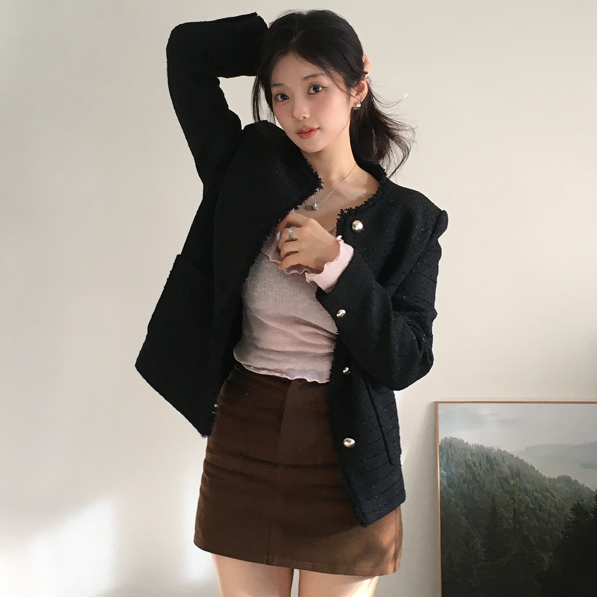 로엠 미디 트위드 자켓 RMJKG12S11