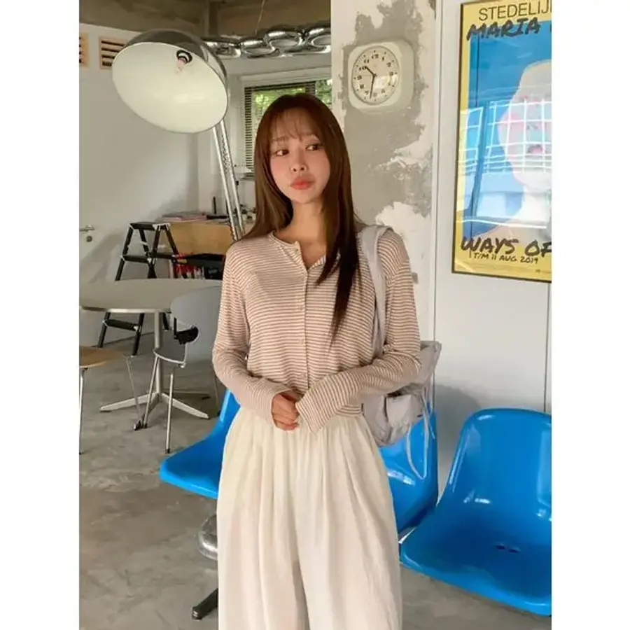 베니스 스트라이프 골지 크롭 면가디건