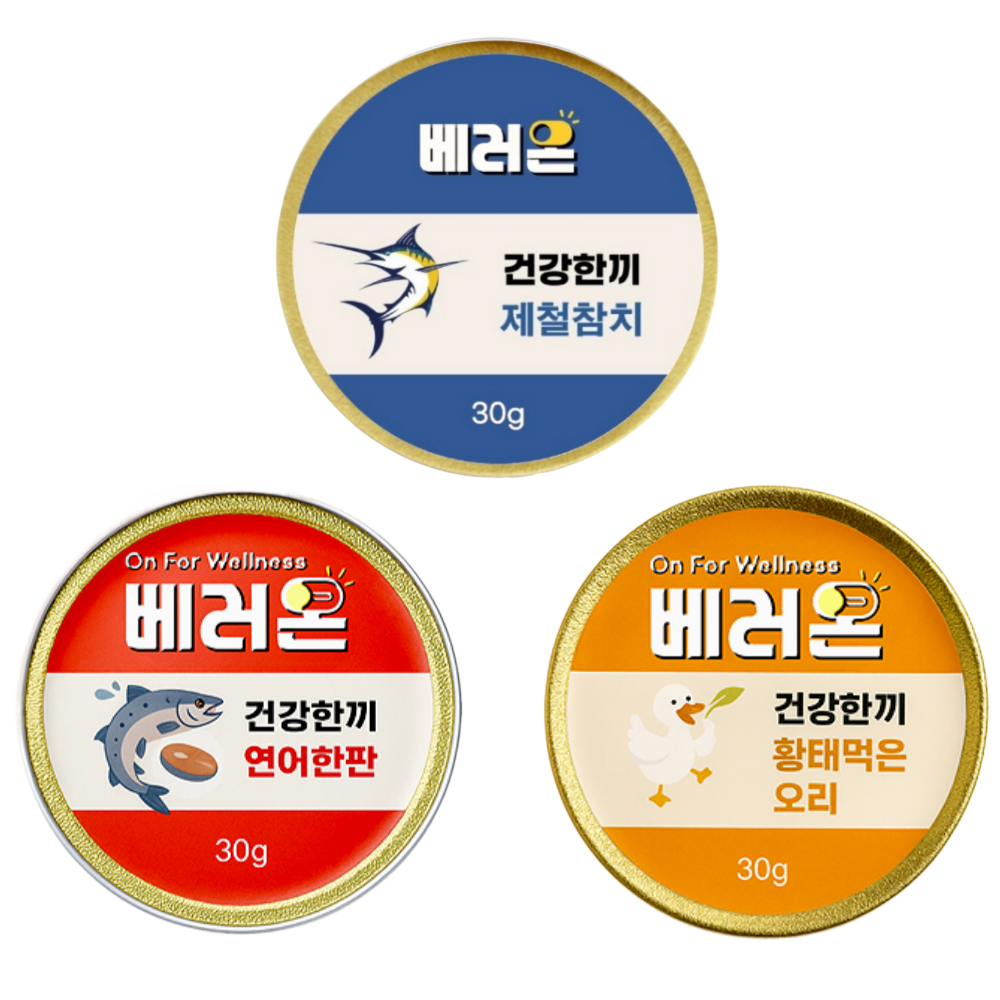베러온 고양이 습식사료 미니캔 프리미엄 주식캔 36개 30g 연어+오리+참치
