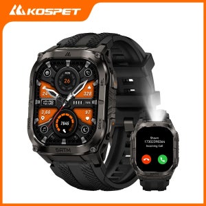 KOSPET TANK M4C 남성용 스마트워치, 워키토키 및 GPS 기능이 있는 전술 야외용 시계, 군용 등급 내구성, 5ATM 방수