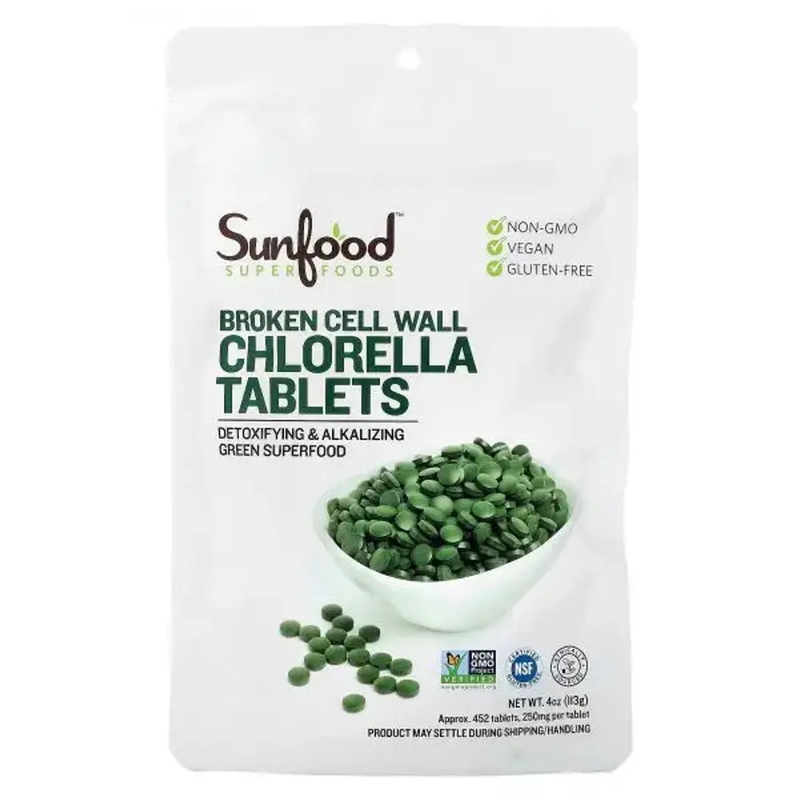 Sunfood, 손상된 세포벽 클로렐라 정제, 452정, 113g(4oz)