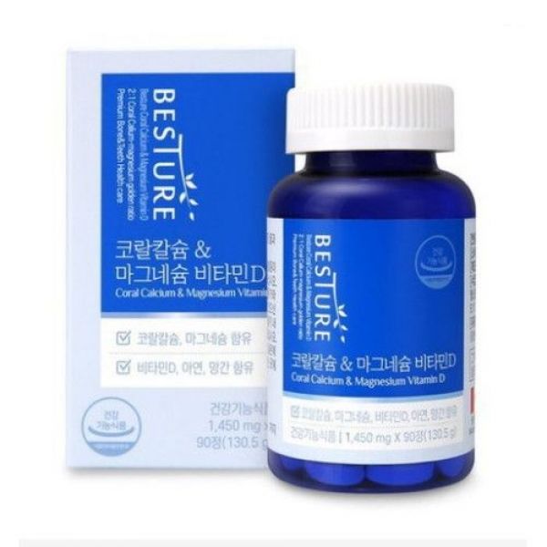 베스처 <b>헬스밸런스</b> 베스처 코랄칼슘 앤 마그네슘 <b>비타민D</b> 90정(고급 칼슘영양제)1상자