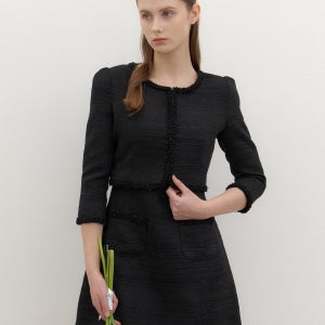 [르로망] [SET] LILAC Tweed Trimmed Jacket & Sleeveless Mini Dress / Black