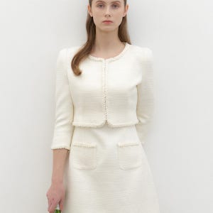 [르로망] [SET] LILAC Tweed Trimmed Jacket & Sleeveless Mini Dress / Ivory(2Color)