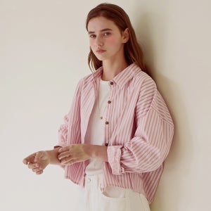 슬로우롤리 [3차리오더] Stripe crop basic shirt - Pink