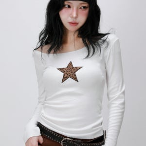 [라이크더모스트] 호피 스타 아플리케 롱슬리브 탑 티셔츠_화이트 5013287202
