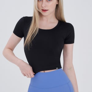 제로 올데이 여성티 크롭 연예인요가복 반팔티셔츠 블랙 런닝