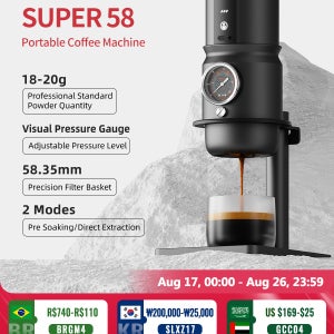 STARSEEKER Super58 휴대용 전기 에스프레소 머신 여행용 커피 메이커 캠핑카 커피 메이커 USB-C 브래킷 탬퍼