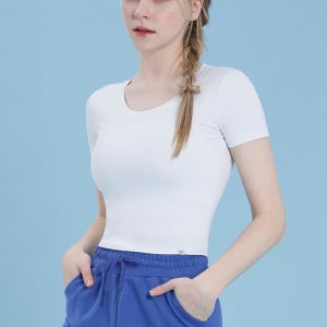 필라테스반팔티 제로 올데이 요가상의반팔 크롭 반팔티셔츠 핫요가복 오프화이트