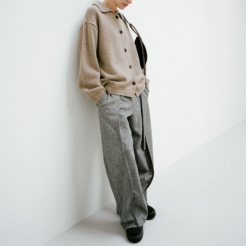 [레이스] Wool Blend Pintuck Wide Pants_Gray