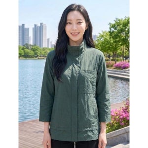 [올리비아하슬러] 다크그린 바람막이 스트링 점퍼 OHCMJP203