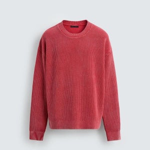 자라 워시드 골지 라운드넥 니트 스웨터 0506/400/600 RED_P0180506400RED