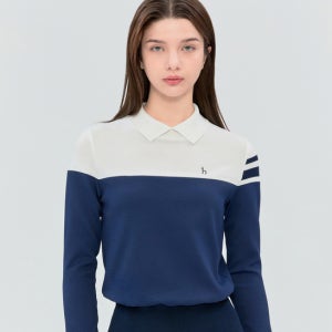 [헤지스 골프 여성] 네이비 여성 니트 하이브리드 블루종 티셔츠 HWTS6A211N5