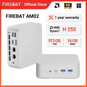 FIREBAT AM02 미니 PC AMD Ryzen 7 H255 DDR5 16GB RAM M.2 PCIe 512GB SSD WiFi6 BT5.2 1000M LAN 휴대용 Windo