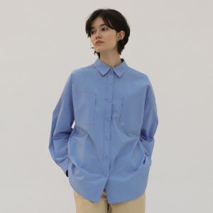 [르바] Poplin Overfit Pocket Shirt - Light blue