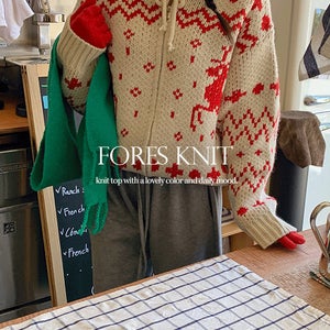 포레스 울 노르딕 코위찬 후드 니트  집업(3color)