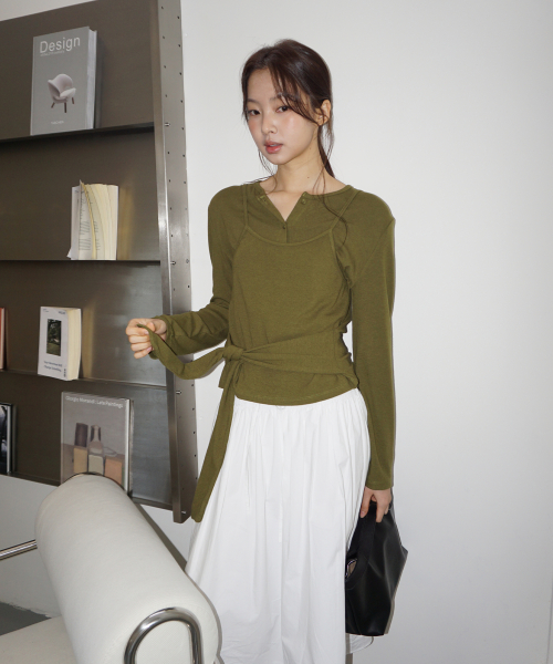 [무드인사이드 우먼] (woman) [뷔스티에 SET] 레이어 무드 가디건_Olive (woman) [뷔스티에 SET] 레이어 무드 가디건_Olive