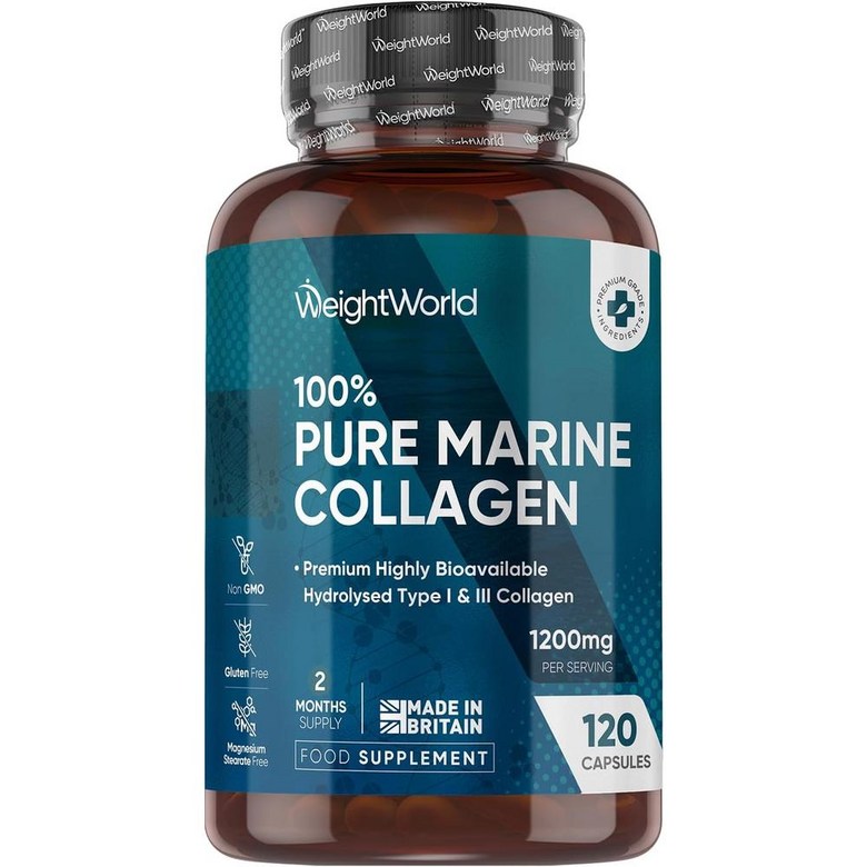 영국 <b>웨이트월드</b> WeightWorld Marine Collagen 100% 퓨어 마린 콜라겐 캡슐  4개  120정