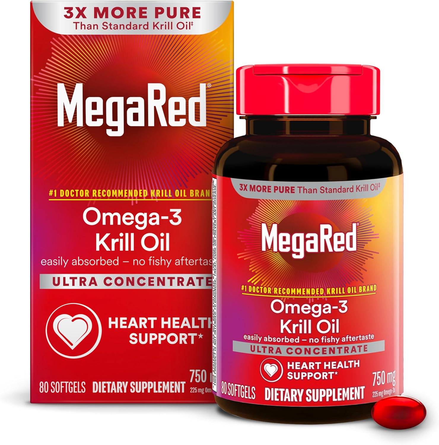 <b>메가</b>레드 남극 <b>크릴 오일</b> 750mg 오<b>메가</b> 3 지방산 보충제 초농축 EPA 및 DHA