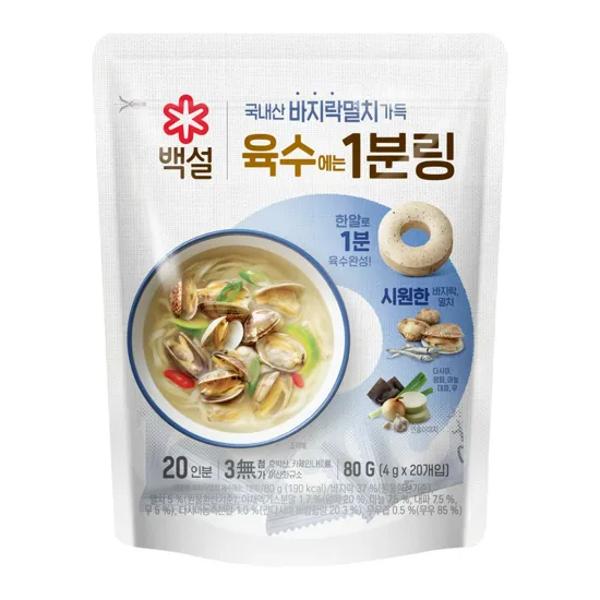 CJ제일제당 백설 육수에는 1분링 바지락멸치 4g, 50개입, 2개