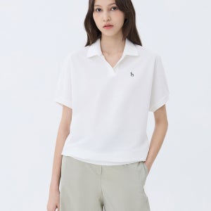 헤지스 여성 스테디셀러 면 로고 자수 반소매 카라 티셔츠 WSTS5B305WT