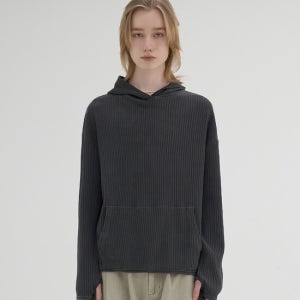 노운 Ribbed Hooded T-Shirts (Charcoal)