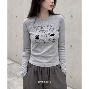 보니제이 [하프클럽] 라운드넥 여성 긴소매 고양이 그래핏 긴소매 티셔츠 데일리 3color 맨투맨