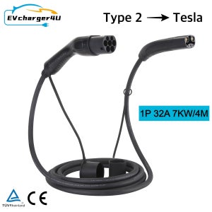 EVcharger4U 타입 2에서 NACS로 전환 EV 충전 케이블 4M 1상 32A 7KW IEC62196 타입2 테슬라 케이블 미국산 모델 3 X S Y 사이버트럭용