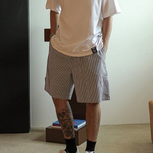 (L-5XL)람퓨 스트라이프 밴딩반바지[FIB]