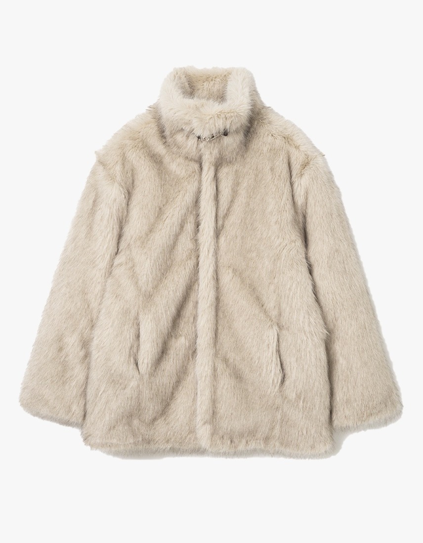 밀로 우먼,Buckle Long Hair Fur Jacket - Light Beige