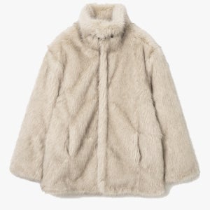 밀로 우먼,Buckle Long Hair Fur Jacket - Light Beige