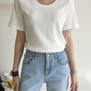 [이너티/쫀쫀/7천장돌파!] 슬림골지U넥반팔티