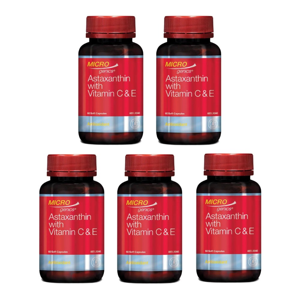[호주직배송] <b>마이크로제닉스 아스타잔틴</b> 비타민C E Microgenics Astaxanthin High Strength With Vitamin C &amp; E  5개  60정