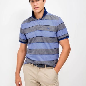 Crew Clothing 레귤러 핏 옥스포드 스트라이프 폴로 셔츠 다크 블루 그레이 코튼 Cotton Regular Fit Oxford Stripe Polo Sh 152184662