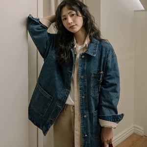 로그 포켓 하프 데님자켓[5DA32584HN,데일리,캐주얼,데님자켓,아우터,봄아우터,봄자켓,하프자켓,아웃포켓,포켓,사각포켓,루즈핏,여유핏,일자핏,카라넥,카라자켓,청자켓,세련,트렌디