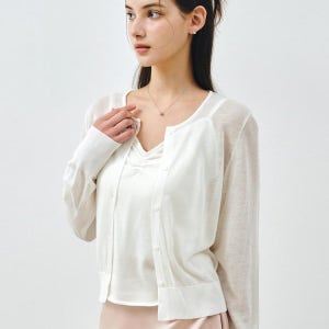 [몽돌] [SET] 린넨 시스루 가디건 슬리브리스 화이트 MDCD050WHITE
