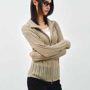 [몽돌] 시어 텍스처 니트 집업 가디건 베이지 MDCD055BEIGE