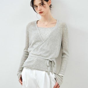 [몽돌] [SET] 시어 린넨 랩 니트 슬리브리스 그레이 MDKT124GRAY