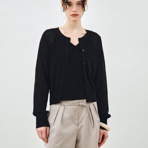 [몽돌] [SET] 린넨 시스루 가디건 슬리브리스 블랙 MDCD050BLACK