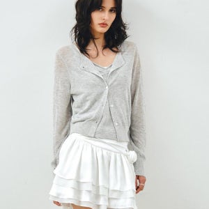 [몽돌] [SET] 린넨 시스루 가디건 슬리브리스 그레이 MDCD050GRAY