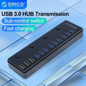 오리코 USB 확장 허브 12포트 USB 3.0 허브 스플리터 12V 5A 전원 어댑터 충전기 스위치 포함 PC 노트북 액세서리용 USB 허브