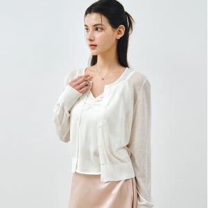 [몽돌] [26SS]_[SET] 린넨 시스루 가디건 & 슬리브리스 화이트 MDCD050WHITE