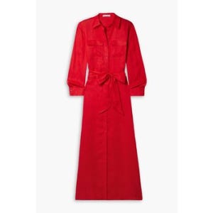 앨리스앤올리비아 케아라 벨트 리넨 맥시 셔츠 드레스 레드 1647597347144872
