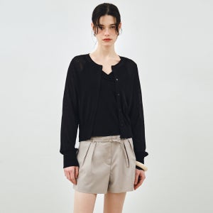 [몽돌] [26SS]_[SET] 린넨 시스루 가디건 & 슬리브리스 블랙 MDCD050BLACK